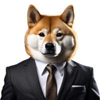 Portrait of Humanoid Anthropomorphic Shiba Inu Dog Wearing Black Business Suit Isolated Transparent Generative AI png