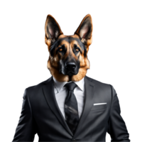 Portrait of Humanoid Anthropomorphic German Shepherd Dog Wearing Black Business Suit Isolated Transparent Generative AI png