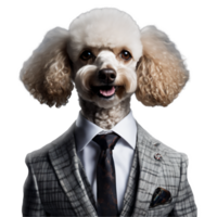 porträtt av humanoid antropomorf pudel hund bär grå företag kostym isolerat transparent generativ ai png