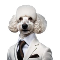 retrato do humanóide antropomórfico poodle cachorro vestindo branco o negócio terno isolado transparente generativo ai png