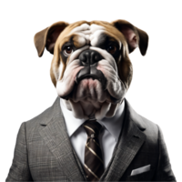 retrato do humanóide antropomórfico buldogue vestindo o negócio terno isolado transparente generativo ai png