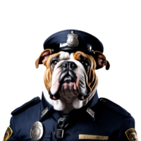 retrato de humanoide antropomórfico buldog vistiendo policía oficial uniforme aislado transparente generativo ai png