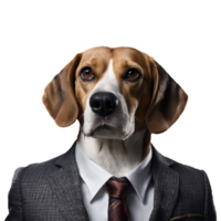 retrato de humanoide antropomórfico beagle perro vistiendo negocio traje aislado transparente generativo ai png