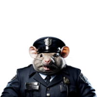 Portrait of Humanoid Anthropomorphic Greedy Fat Rat Wearing Police Officer Suit with Evil Smirk Expression Isolated Transparent Generative AI png