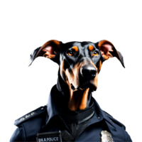 retrato do humanóide antropomórfico doberman cachorro vestindo polícia Policial uniforme isolado transparente generativo ai png