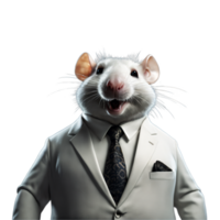 portrait de humanoïde anthropomorphe graisse blanc rat portant blanc affaires costume isolé transparent génératif ai png