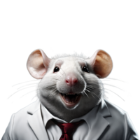 Portrait of Humanoid Anthropomorphic Fat White Rat Wearing White Business Suit Isolated Transparent Generative AI png