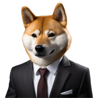 retrato de humanoide antropomórfico shiba inu perro vistiendo negro negocio traje aislado transparente generativo ai png