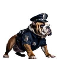 retrato do humanóide antropomórfico buldogue vestindo polícia Policial uniforme isolado transparente generativo ai png