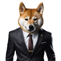 Portrait of Humanoid Anthropomorphic Shiba Inu Dog Wearing Black Business Suit Isolated Transparent Generative AI png