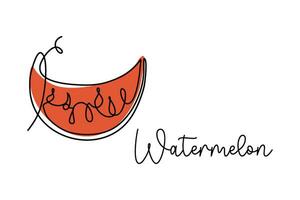 Watermelon continuous one line drawing.  Vector linear illustration made of single line. Minimalistic design for logo, card, menu design.