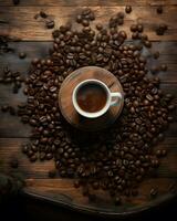 coffee beans on wooden table photo