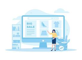 Online store marketing strategy online shopping concept flat illustration vector