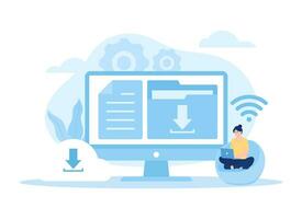 Downloading file on device screen concept flat illustration vector