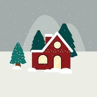 winter landscape with a red house in the snow in the forestwinter landscape with a red house in the snow in the forest vector