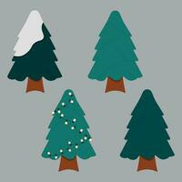 Set of Christmas trees in the snow and with garlands vector