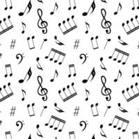 Black and white seamless pattern of notes drawn by hand, doodle notes, simple symbols of music. study of music theory. Sheet music, musical notes, elements are isolated on a white background. vector