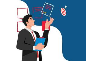 young businessman He successfully negotiates with partners. Sign a contract together. Vector illustration