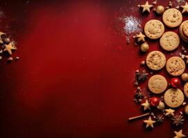 Christmas cookies on red background photo