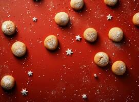 Navidad galletas en rojo antecedentes foto