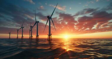 Wind turbines in the ocean photo