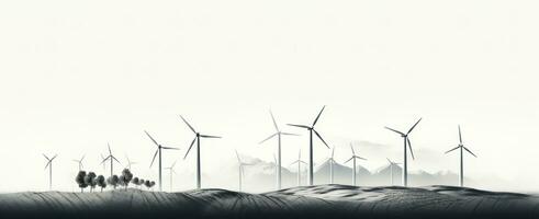 A set of wind turbines is pictured on a white background photo