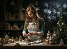 Girl baking gingerbread photo