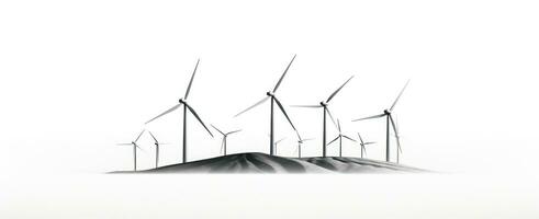 A set of wind turbines is pictured on a white background photo