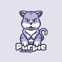 Purple Cat Sitting Cartoon Mascot Logo Design vector