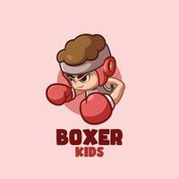 Boxer niños dibujos animados mascota logo vector