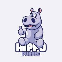 hipopótamo púrpura dibujos animados logo diseño vector
