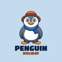 Penguin Holiday Cartoon Mascot Logo Design vector