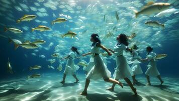 Enchanting Underwater Balle, A Hypnotic Performance by a School of Graceful Fish. AI Generated photo