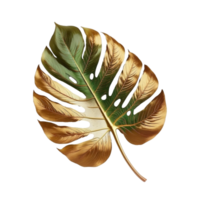 Golden tropical leaf isolated on transparent background, created with generative AI png