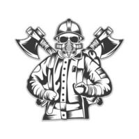 firefighter skull helmet vector with axe bundle