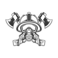 Firefighter mask with helmet background axe vector design illustration black and white graphic bundle