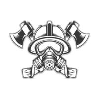 Firefighter mask with helmet background axe vector design illustration black and white graphic bundle