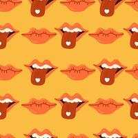 lips, teeth and tongue in mouth vector seamless pattern. Love Valentines Day Romantic texture background