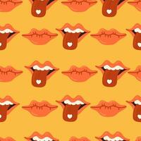 lips, teeth and tongue in mouth vector seamless pattern. Love Valentines Day Romantic texture background