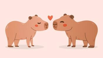 capibaras en amor. vector ilustración de dos capibaras con corazón en rosado antecedentes. impresión para tarjeta, camiseta diseño, póster.