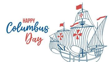 Columbus day. Caravel Santa Maria. Happy Columbus Day text. Vector illustration EPS10 on white background.