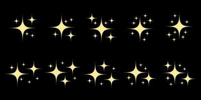 Sparkle star icons. Shine icons. Different gold sparkles icons. Collection of star sparkles symbol. Stars sparkles. vector