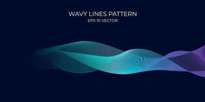 Vector wavy lines pattern smooth curve flowing dynamic blue green gradient light isolated on navy background. Concept for technology, digital, communication, science, music.