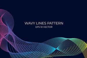 Vector wavy lines pattern smooth curve flowing dynamic blue green gradient light isolated on navy background. Concept for technology, digital, communication, science, music.