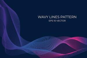 Vector wavy lines pattern smooth curve flowing dynamic blue green gradient light isolated on navy background. Concept for technology, digital, communication, science, music.