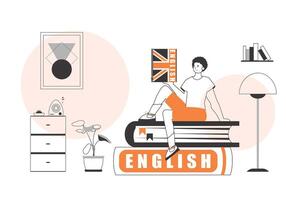 Guy English teacher. The concept of learning a foreign language. Linear trendy style. vector