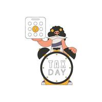 Well dressed woman with a calendar and an alarm clock. The topic of paying taxes. vector