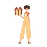 The woman is holding a gift. Modern style. Vector. vector