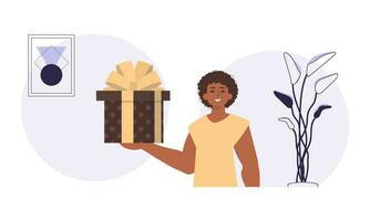 Christmas gift concept. A man is holding a gift box. vector