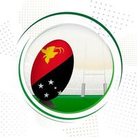 Flag of Papua New Guinea on rugby ball. Round rugby icon with flag of Papua New Guinea. vector